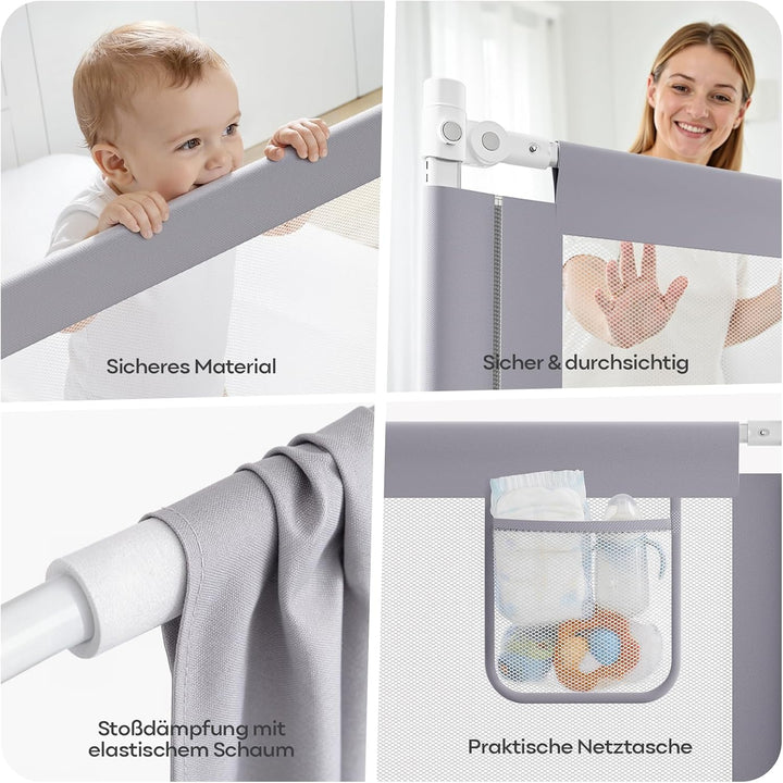 Rausfallschutz Bett (200cm+180cm) | Bettgitter Rausfallschutz für Boxspringbett, höhenverstellbar, m