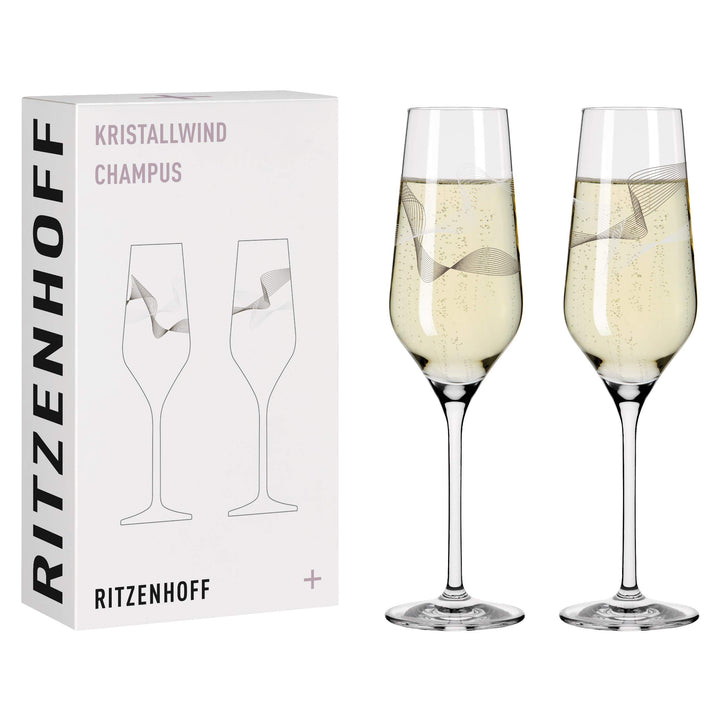 RITZENHOFF 3711002 Champagnerglas 250 ml – Serie Kristallwind Set Nr. 2 – 2 Stück mit Windillustrati