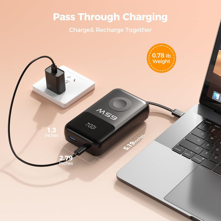 20000mAh Magnetische Power Bank mit Ladekabel, 65W USB-C Schnellladung, Ladegerät für Apple Watch, f