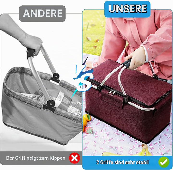 18L Einkaufskorb Faltbar, Einkaufskorb mit Kühlfunktion, mit Deckel, Korb Einkaufen, Kühlkorb Klappb