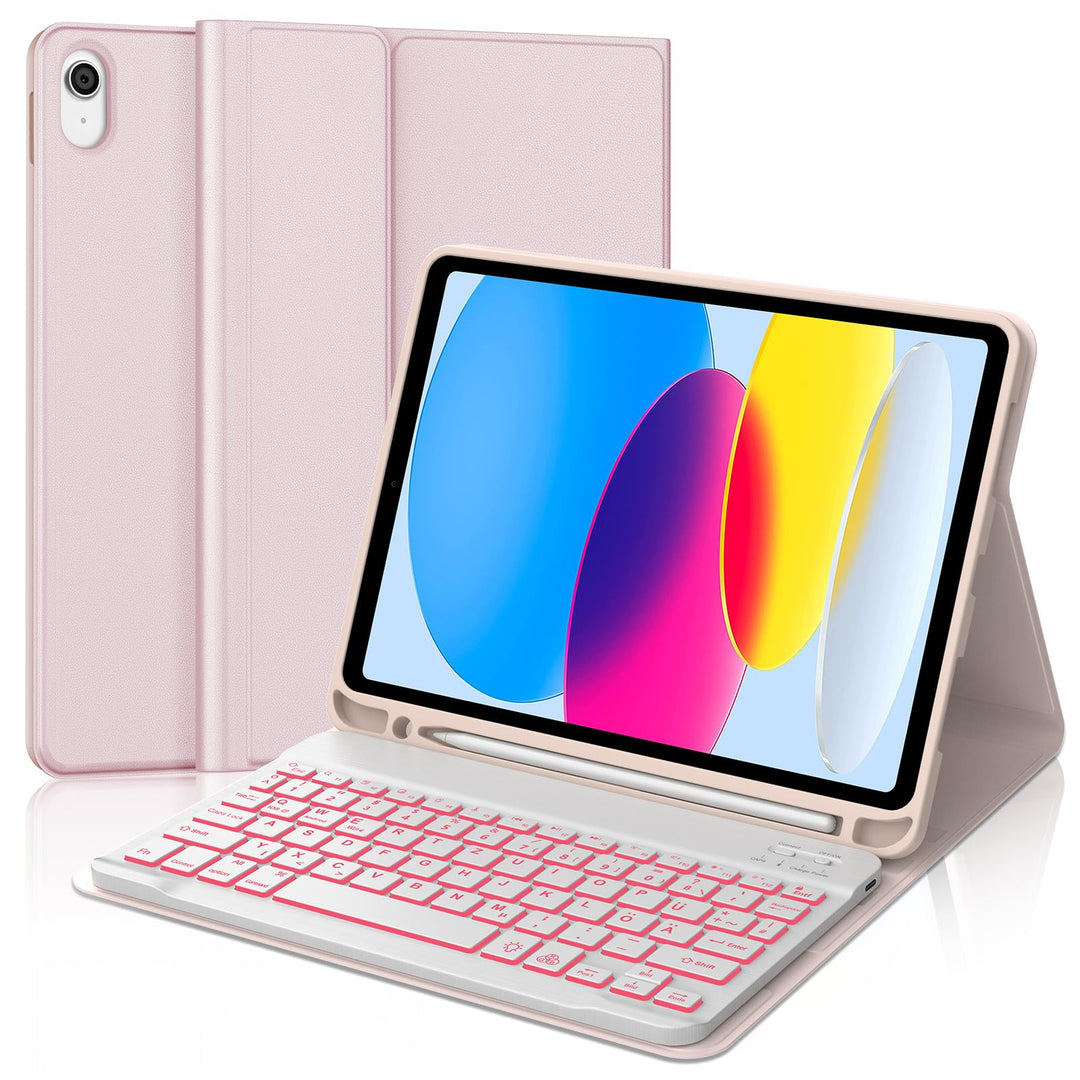 JADEMALL Für iPad 11 Gen Hülle mit 7-Farb-Backlight Deutsch Bluetooth Tastatur für iPad A16 (2025) &