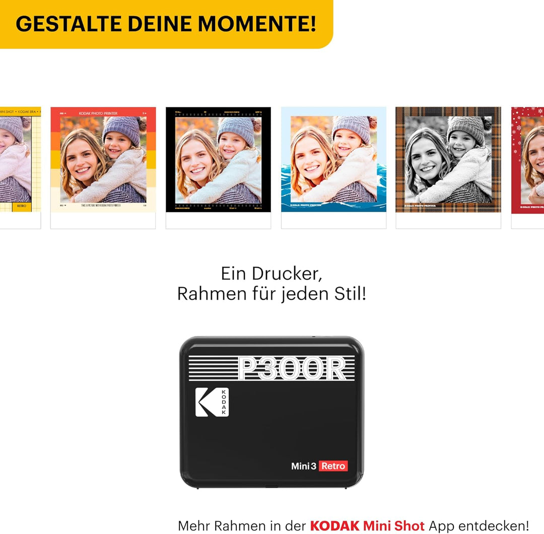 KODAK Mini 3 Retro 4PASS Mobiler Fotodrucker (7,6x7,6cm) - Weiss s Weiss, s Weiss