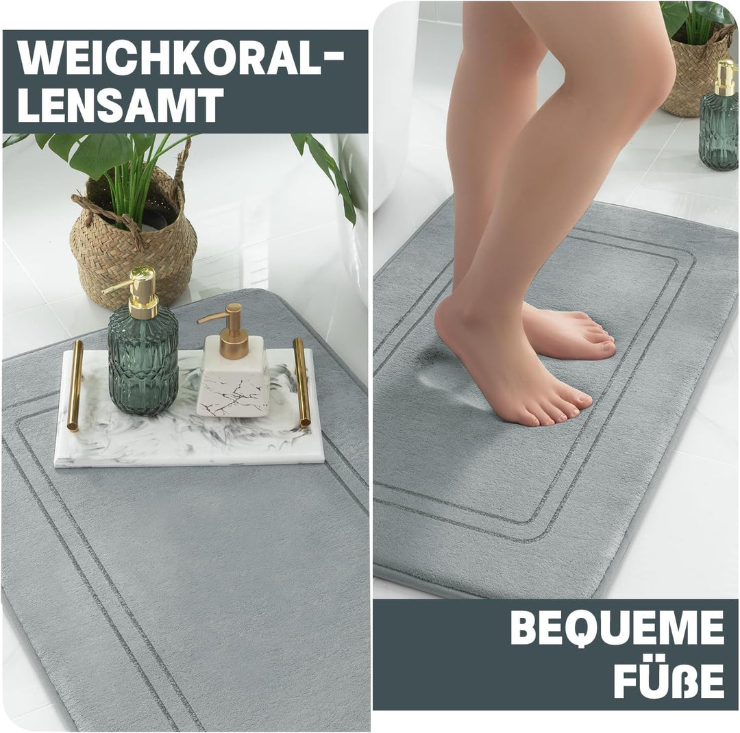 chakme Badezimmerteppich Set 2 Teilig, Weiche Badematte aus Memory-Schaum Badvorleger rutschfest Was