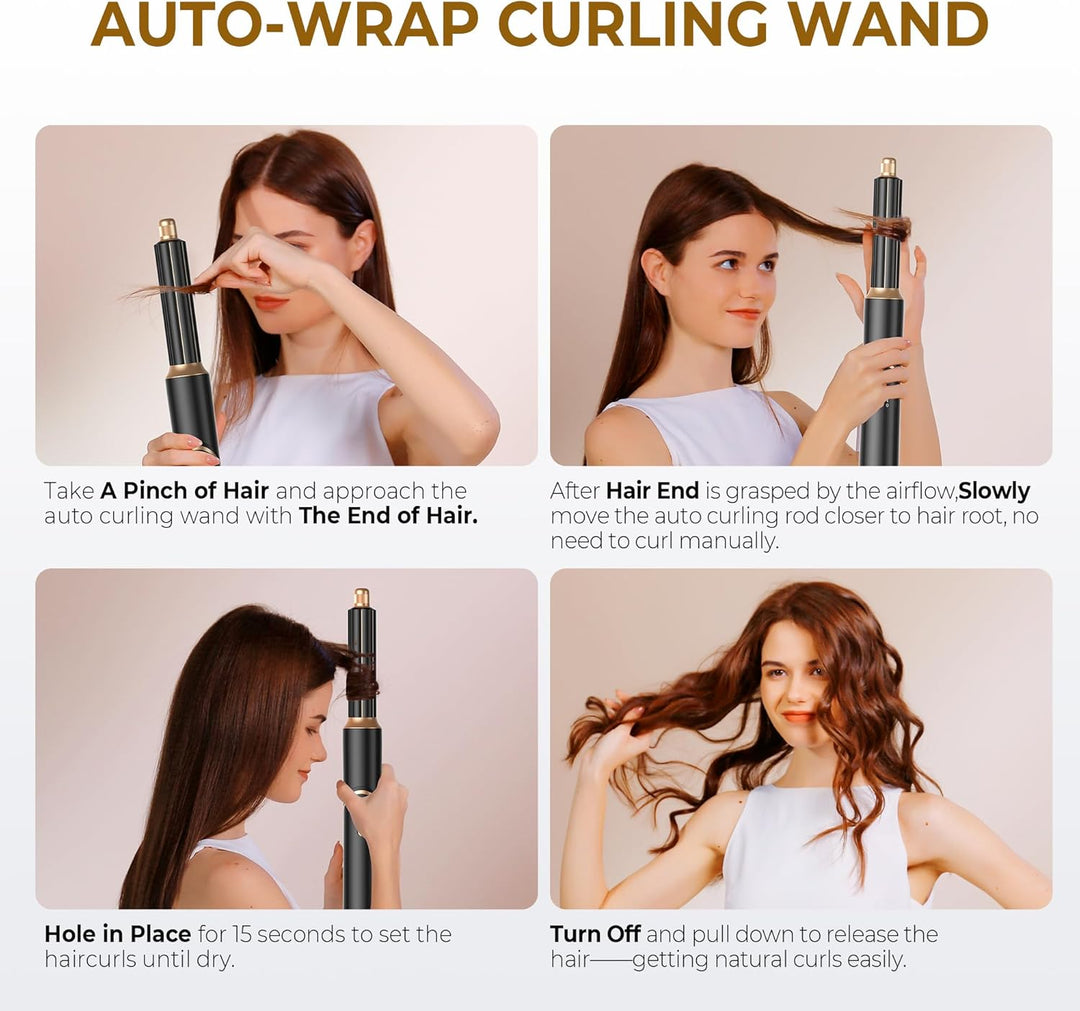 UKLISS Haarstyler 5 in 1, Warmluftbürste Set mit Rundbürstenföhn Airflow Lockenstab Automatisch Ther