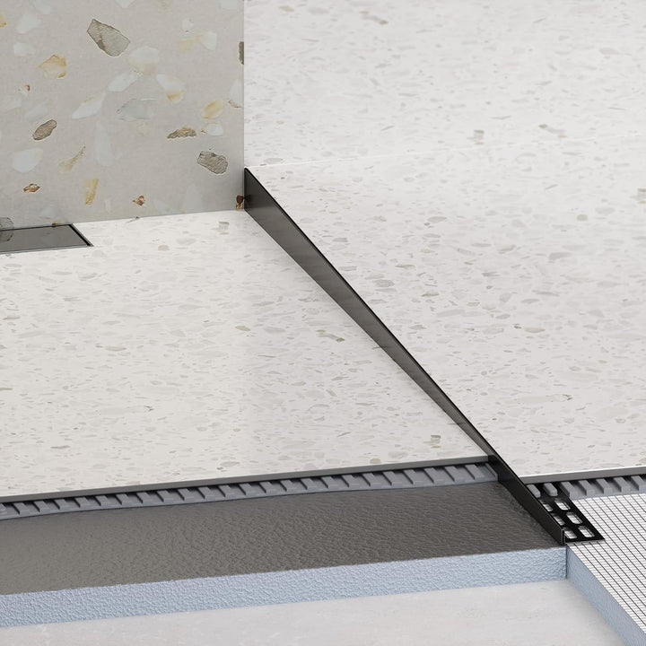Aquabad Edelstahl Gefälleprofil Clive für begehbare Dusche in Schwarzmatt 120cm, rechtsversion, Kant
