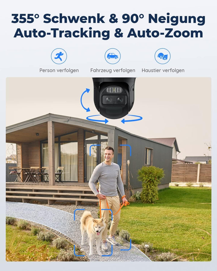 Reolink 4K PTZ Überwachungskamera Aussen Akku mit Auto-Tracking & Auto-Zoom, Dual Lens, 8MP Solar WL