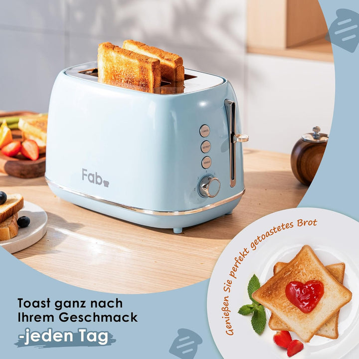 Fab by Kitchen in the box Toaster 2 Scheiben, Retro Toaster aus Edelstahl mit breiten Schlitzen und