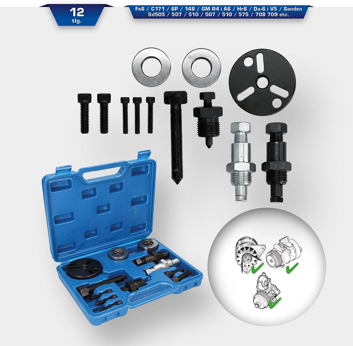 BRILLIANT TOOLS BT611000 Riemenscheiben-Abzieher-Satz | 12-tlg. [Powered by KS TOOLS], Blauer Transp