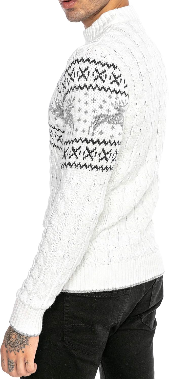 Red Bridge Herren Strickpullover Norweger Pullover Slim-Fit Plait Reindeer XXL Weiss, XXL Weiss