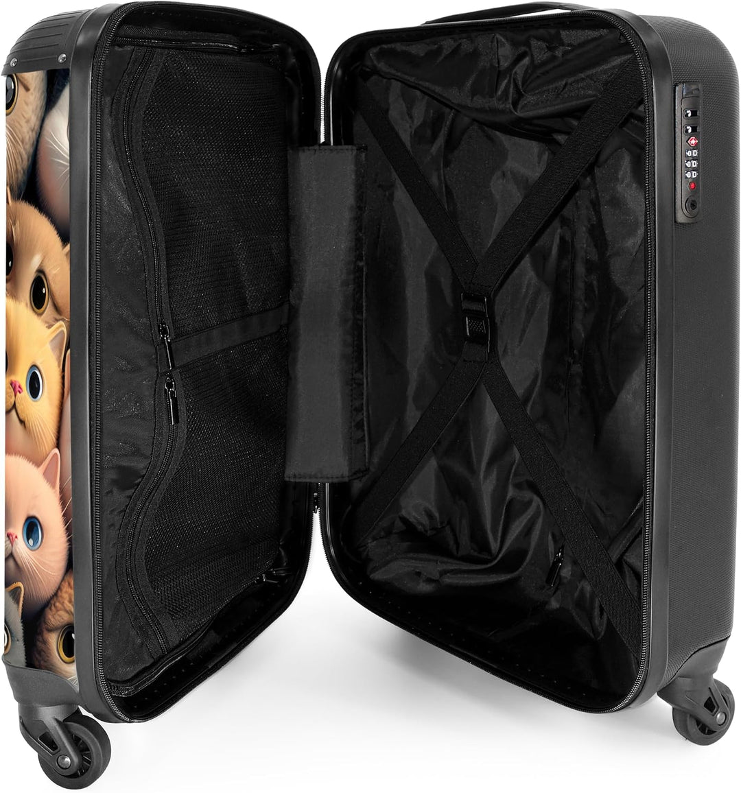 NoBoringSuitcases.com® Koffer Handgepäck, Trolley, Rollkoffer, Kleiner Koffer mit 4 Rollen - Katze -