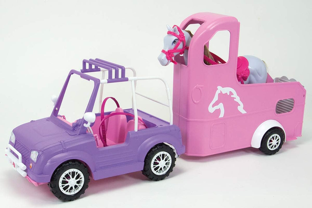 Simba 104663354 - Steffi Love Horse Trailer, Pferdeanhänger mit Jeep und Pferd, für 29cm Puppen, ohn
