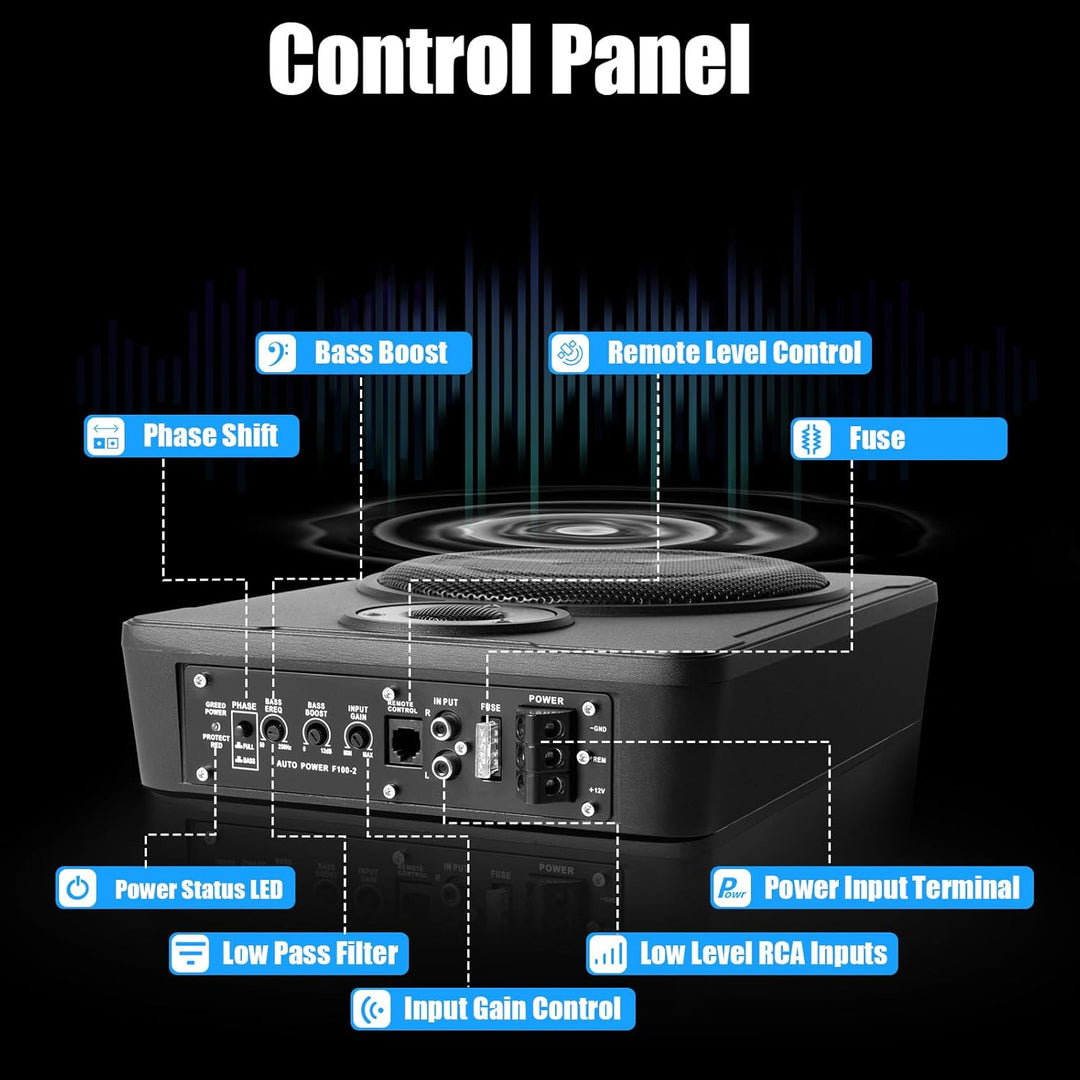 8 Zoll 600W Subwoofer Auto, Car Aktivwoofer Bass, Untersitz Lautsprecher, mit Aluminiumgehäuse, 12V