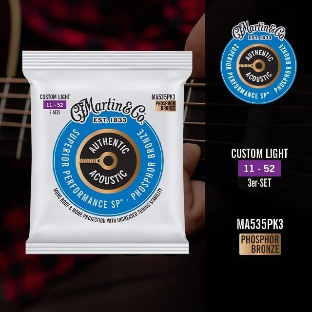 Martin Strings MA535 SP Phosphor Bronze 3 Pack Custom Light 11-52