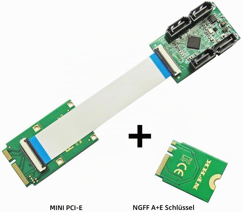 xiwai Mini PCI-E &amp; NGFF A+E auf SATA 3.0 4 Ports Adapterkabel 6 Gbit/s – Erweitern Sie Ihre SSD Spei