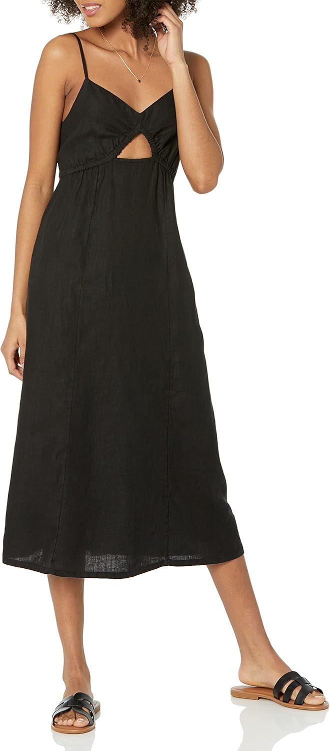 The Drop Maci Träger-Midikleid für Damen, mit V-Ausschnitt, Cut-Out-Detail und gesmoktem Rücken L Sc
