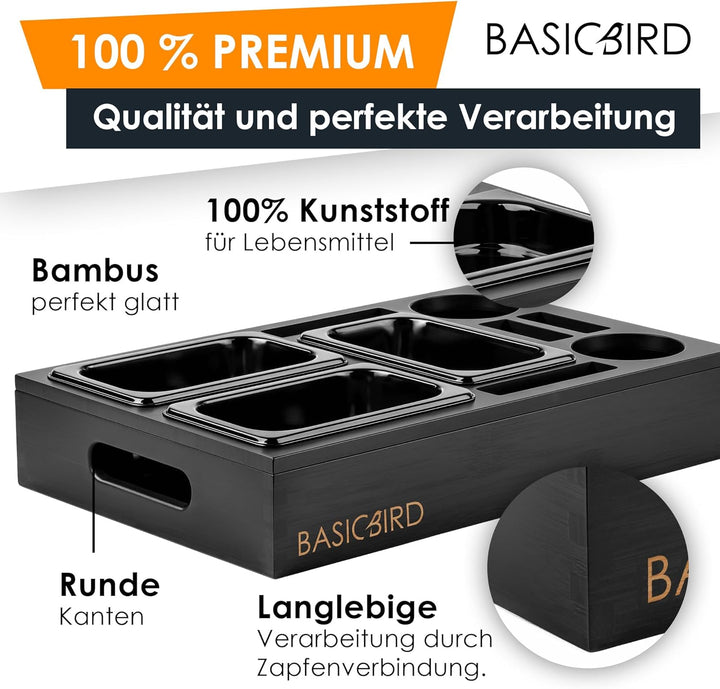 Couchbar Snackbox - Organizer Tablett- Snackspender mit 3X Snackschale - Holz Sofatablett für Sofa,