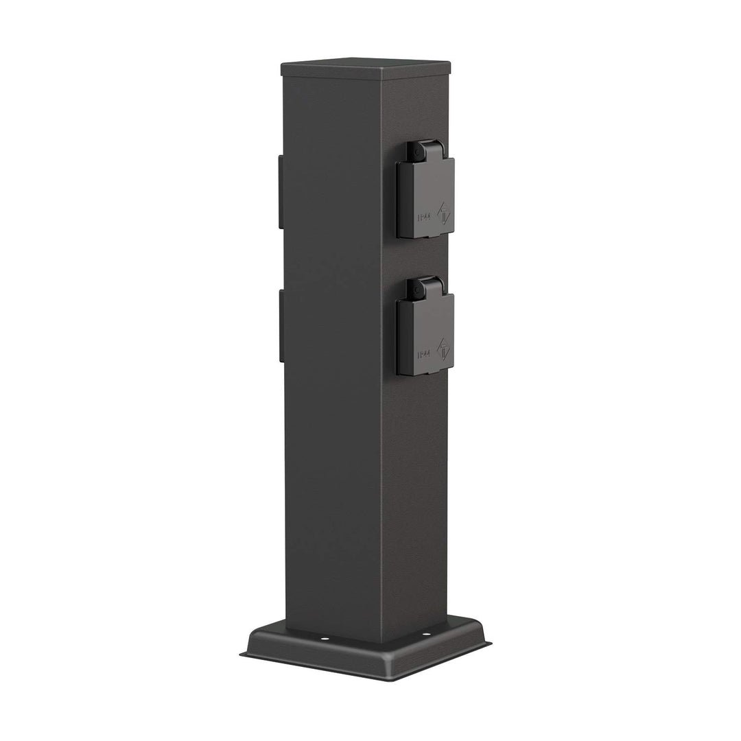 ledscom.de Garten Steckdosensäule Polly für aussen, IP44, 4-Fach, schwarz, eckig, 38 cm 1 Stück (1er