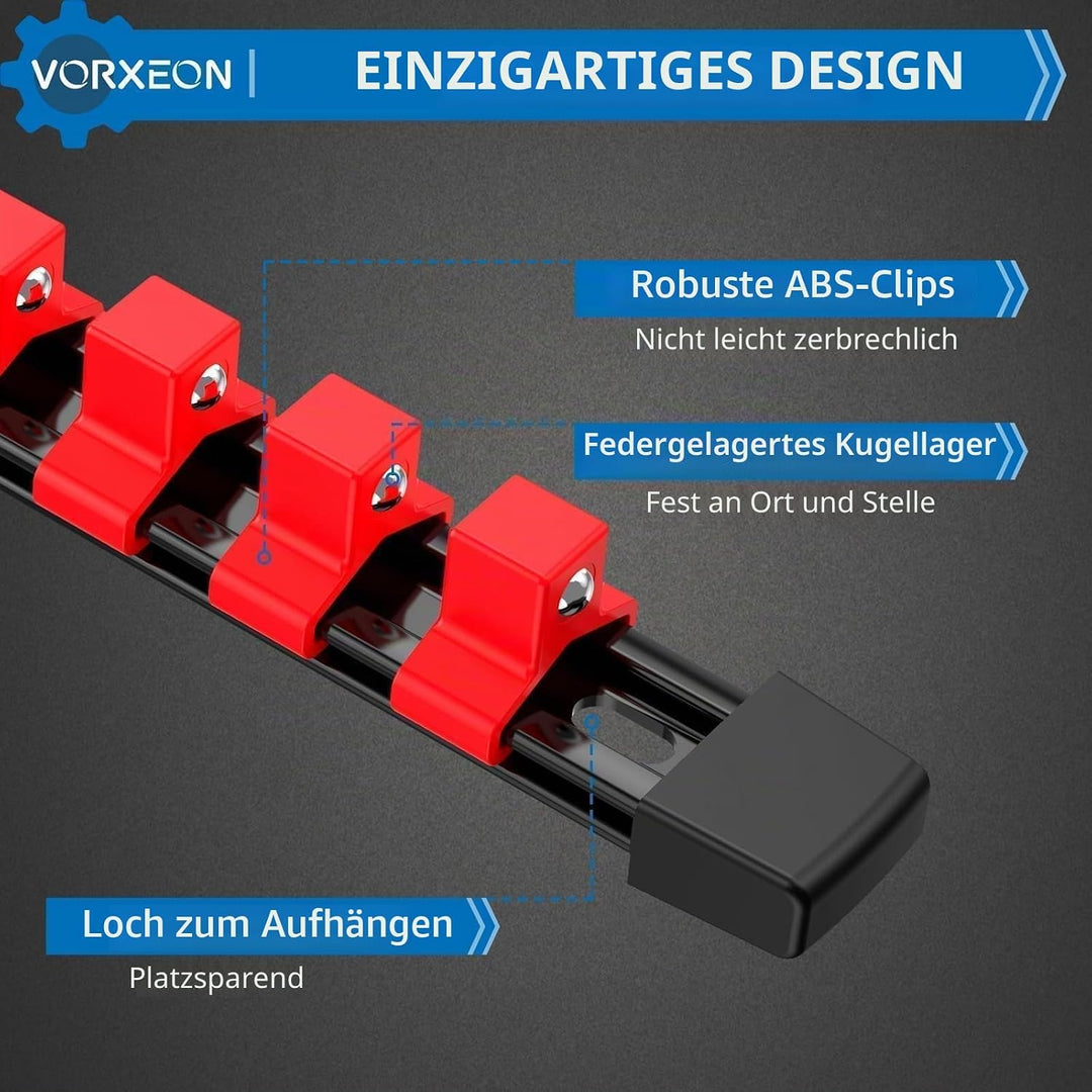 3PCS Stecknuss-Organizer Rot, robuste Schienen für Werkzeugbox und Wand, kompatibel mit steckschlüss
