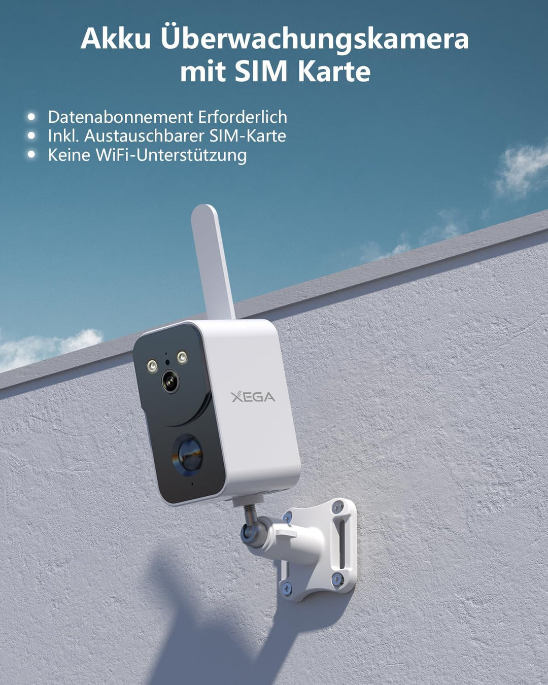 Xega 4G LTE Überwachungskamera mit SIM Karte 10000mAh Akku – Drahtlose Aussen Innen Tragbare Kamera
