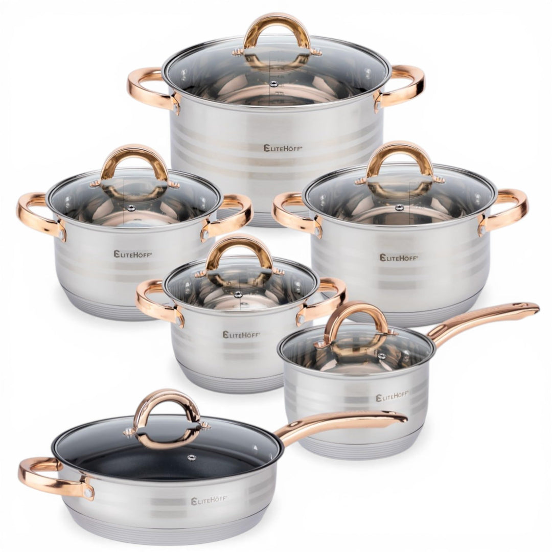 EliteHoff Topfset Induktion, Kochtopf Set mit Glasdeckel, 7-lagiger Edelstahl Topf- & Pfannensets mi