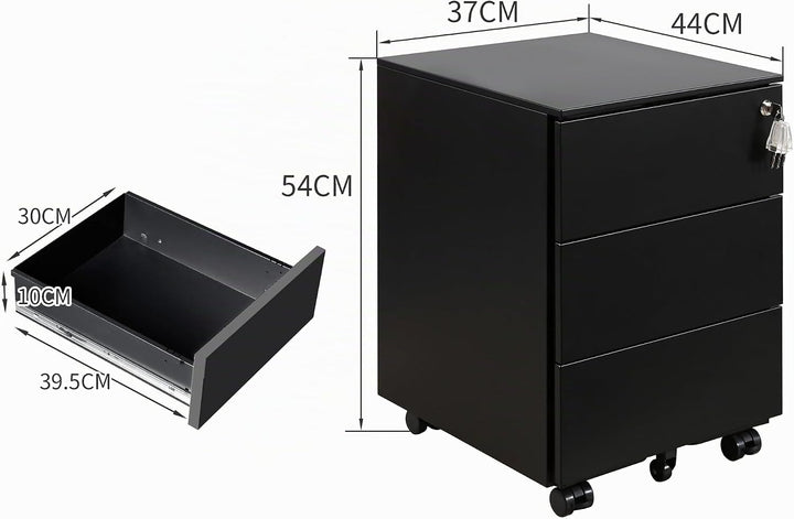 LVSTEEL Rollcontainer mit Schubladen, Mobiler Aktenschrank unter Schreibtisch, Abschliessbarer Büros