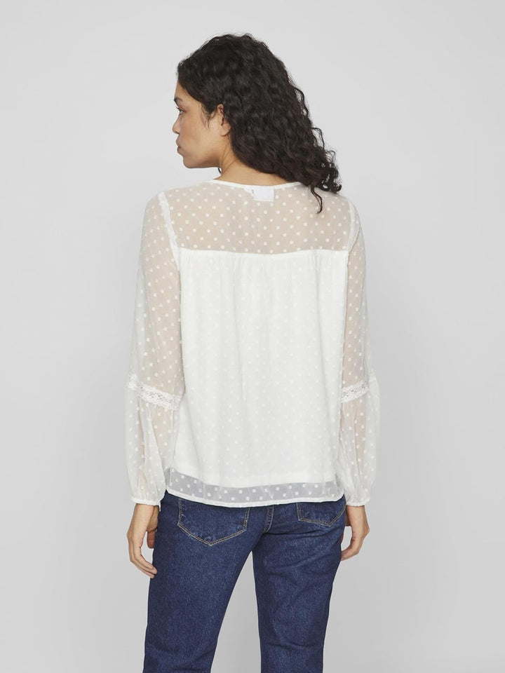 Vila Damen Viedee L/S Top/Su-Noos Bluse 36 Snow White, 36 Snow White