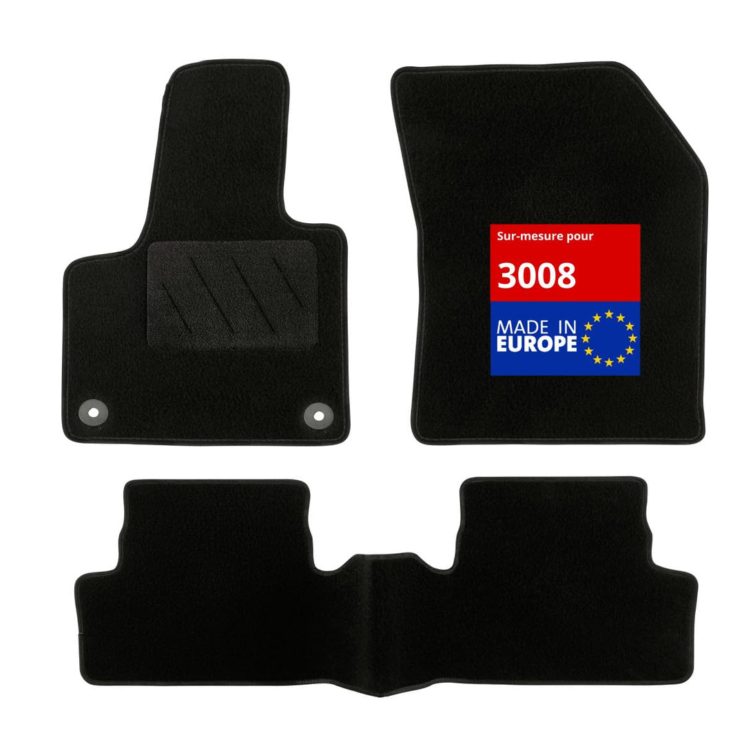 DBS Autofussmatte - nach Mass - 3-teilig - Anti Rutsch - schwarzer Nadelfilz 900g/m² - Velours Ferti