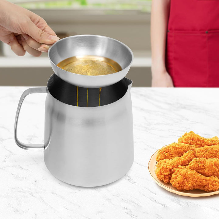 2 L Friteuse mit Siebkorb &amp; Ölsieb - Frittiertopf aus 304 Edelstahl, Kleine Friteuse für Tempura Pom