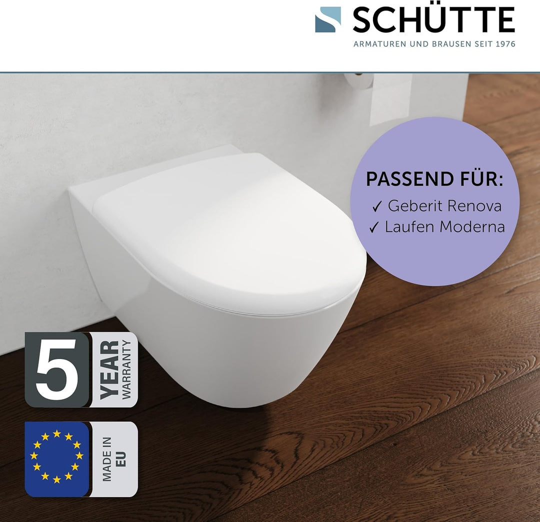SCHÜTTE WC-Sitz passend zu Geberit Renova, Laufen Moderna, mit Absenkautomatik made in EU, Abnehmbar