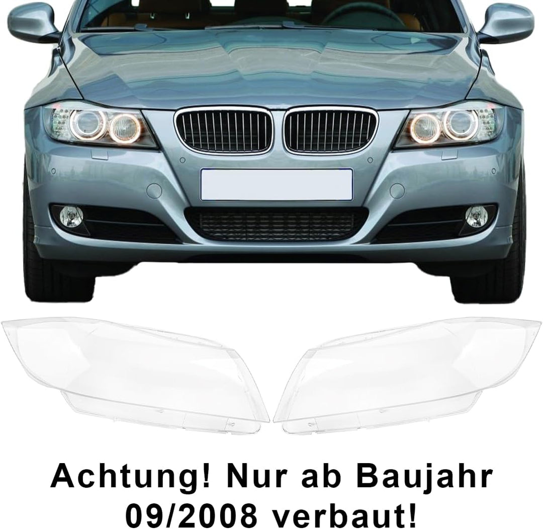 LST 2x Scheinwerferglas Streuscheibe Frontlicht Abdeckung links rechts Set kompatibel mit BMW 3er E9