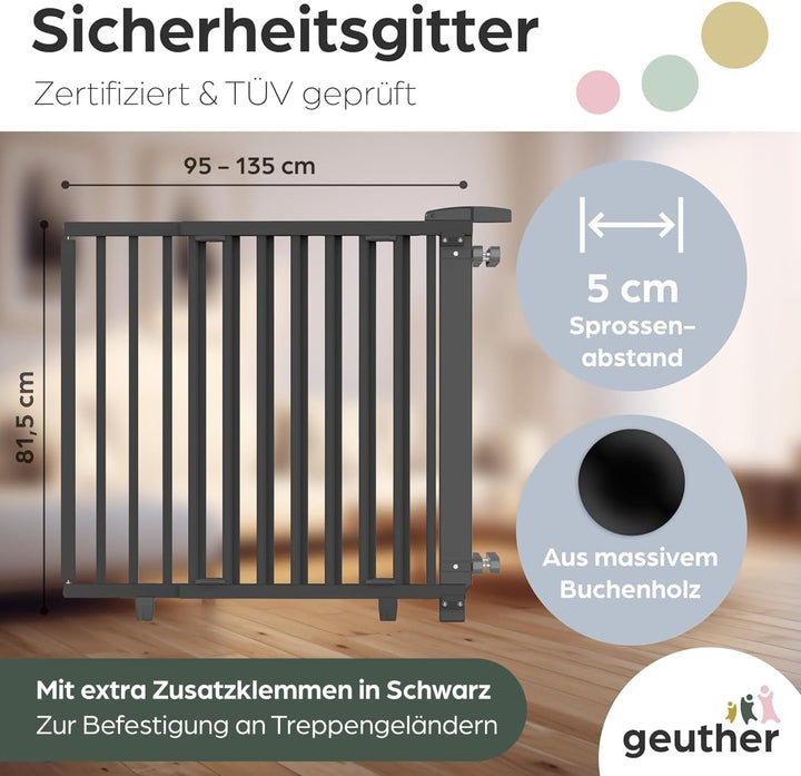 Geuther Treppenschutzgitter Plus - Absperrgitter zur Verhinderung von Stürzen von der Treppe -Verste