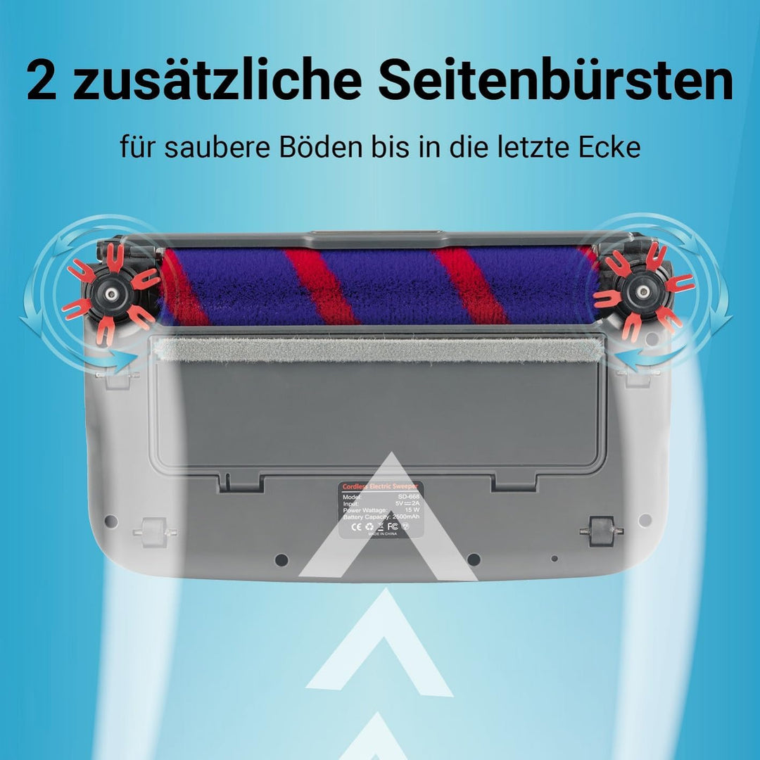 CLEANmaxx Akkubesen kabellos | Bodenfeger mit 1.200 U/min & 4 Bürsten | inkl. LED-Licht | Anti-Haar-