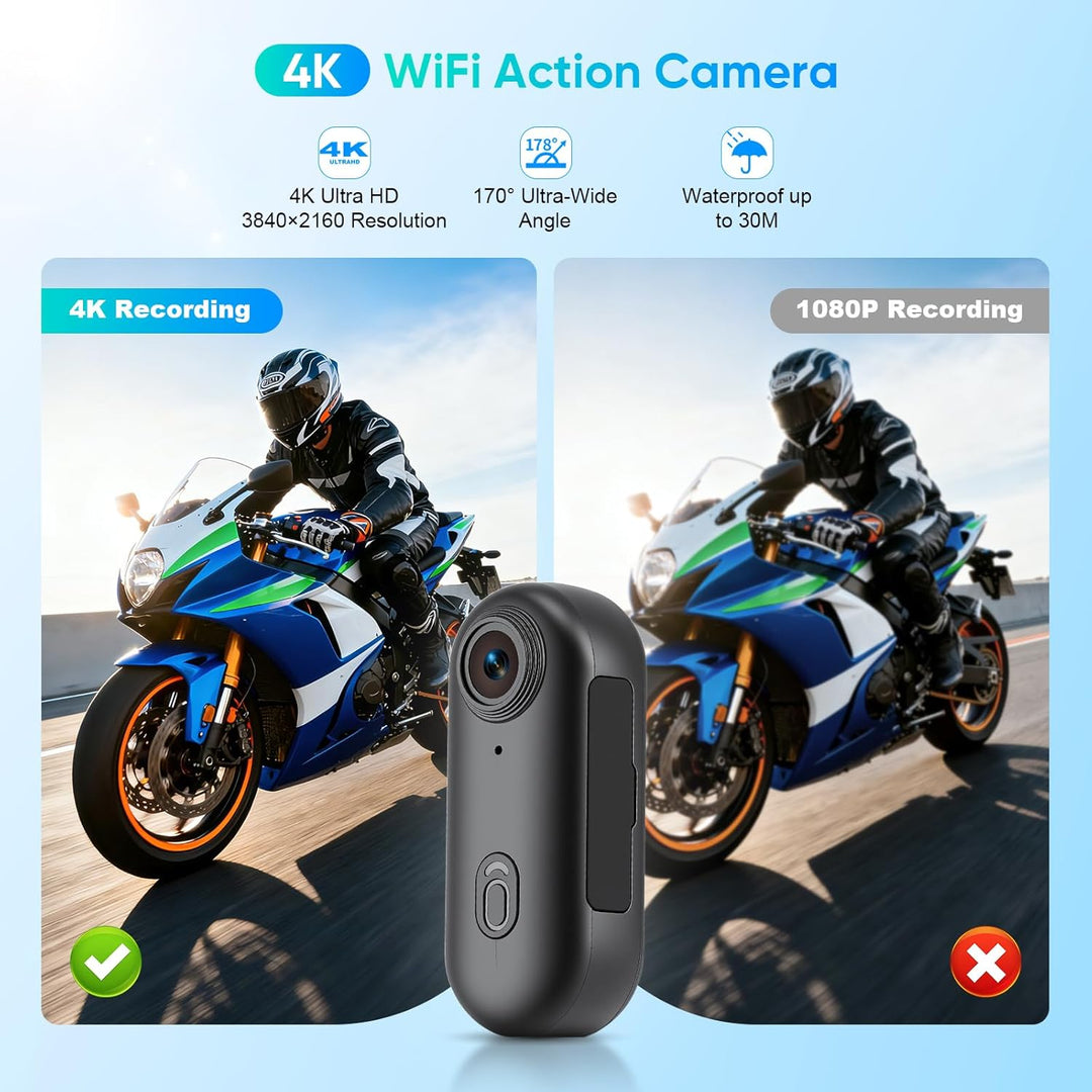 Multifunctional Mini Action Cam WiFi, 4K Bodycam körperkamera,Actionkamera mit 64 GB Speicherkarte,