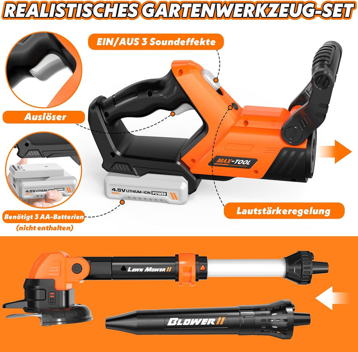 10 in 1 Gartenwerkzeug Kinder, Garten Outdoor Spielzeug ab 3 Jahre, Kinder Rasenmäher, Laubbläser &amp;