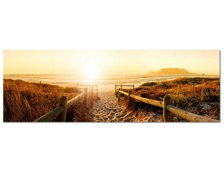 Paul Sinus Art Panoramabild auf Leinwand und Keilrahmen 120x40cm Dünen Strand Sonnenuntergang Meerbl