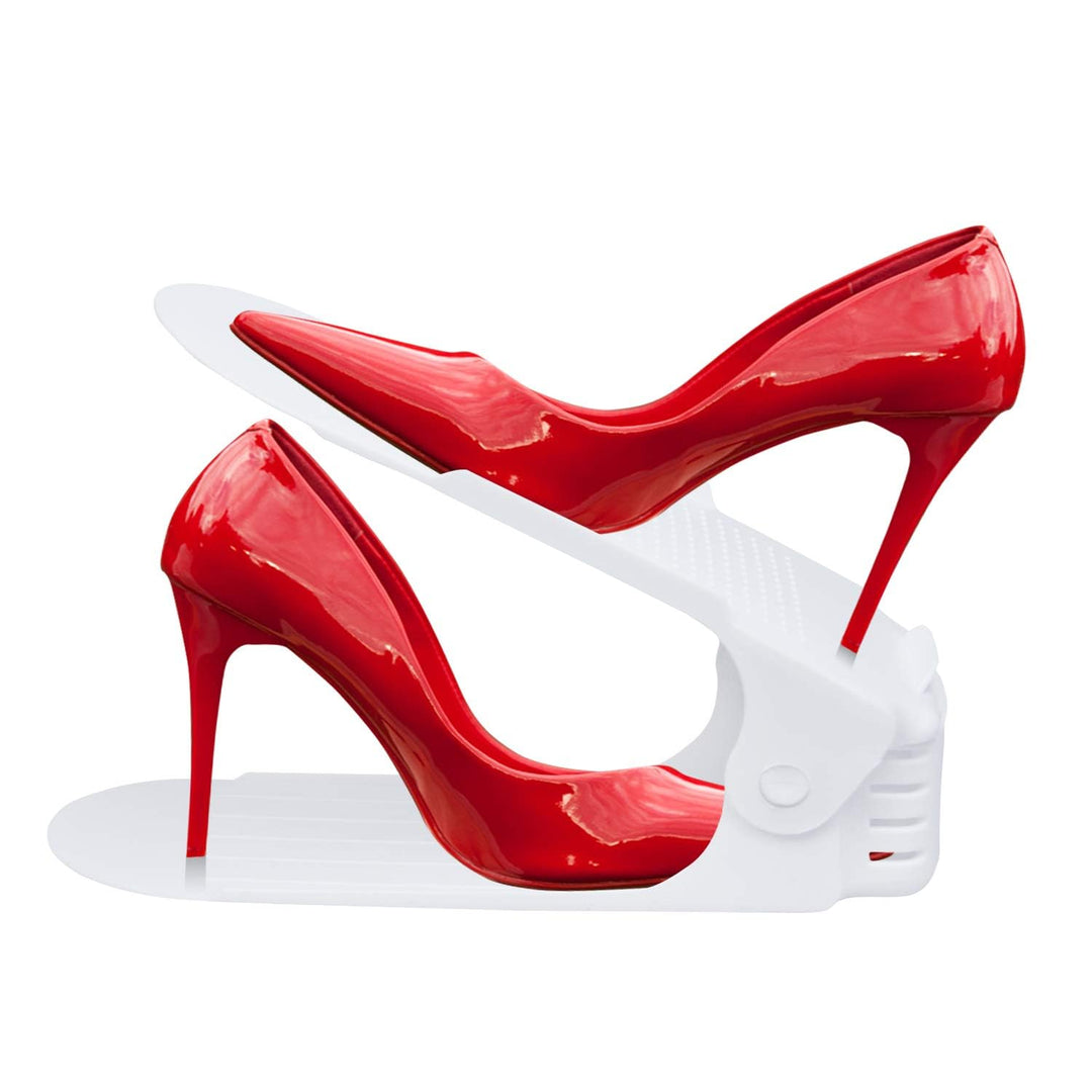 LARS360 Schuhstapler Set, Schuhhalter, Verstellbare Schuhregale aus weissem Kunststoff, Schuh-Organi
