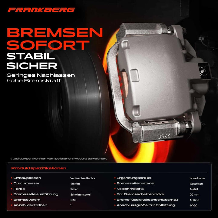 Frankberg Bremssattel Bremszange Vorne Rechts Kompatibel mit Lanos KLAT 1.3L 2002-2021 Replace