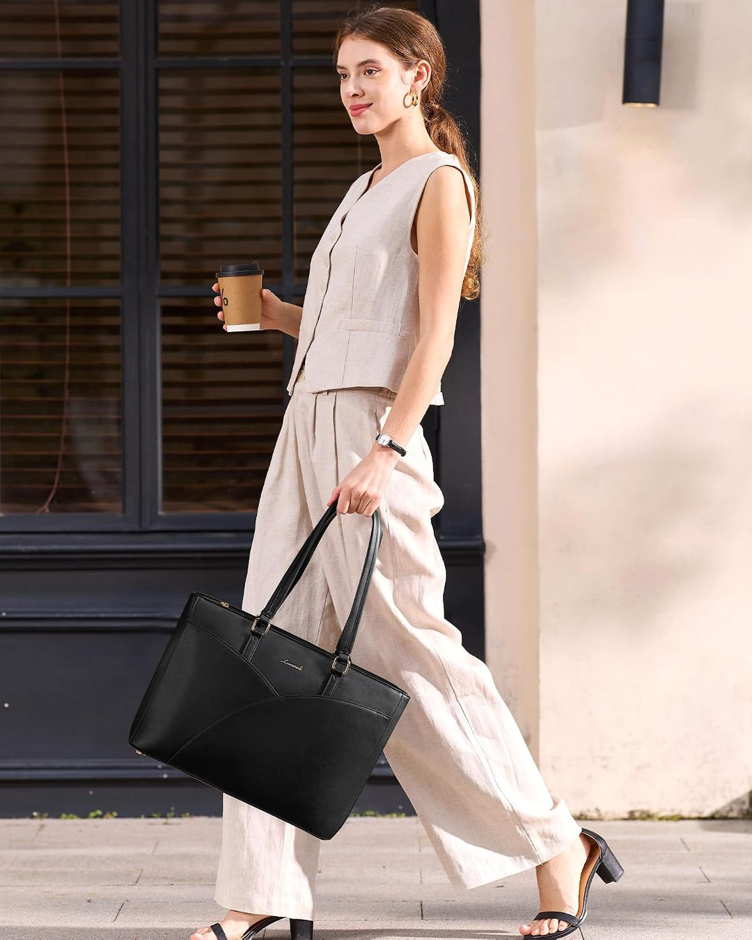 LOVEVOOK Laptoptasche Damen, Handtasche Gross Arbeitstasche Aktentasche | Wasserdicht PU Leder, Eleg