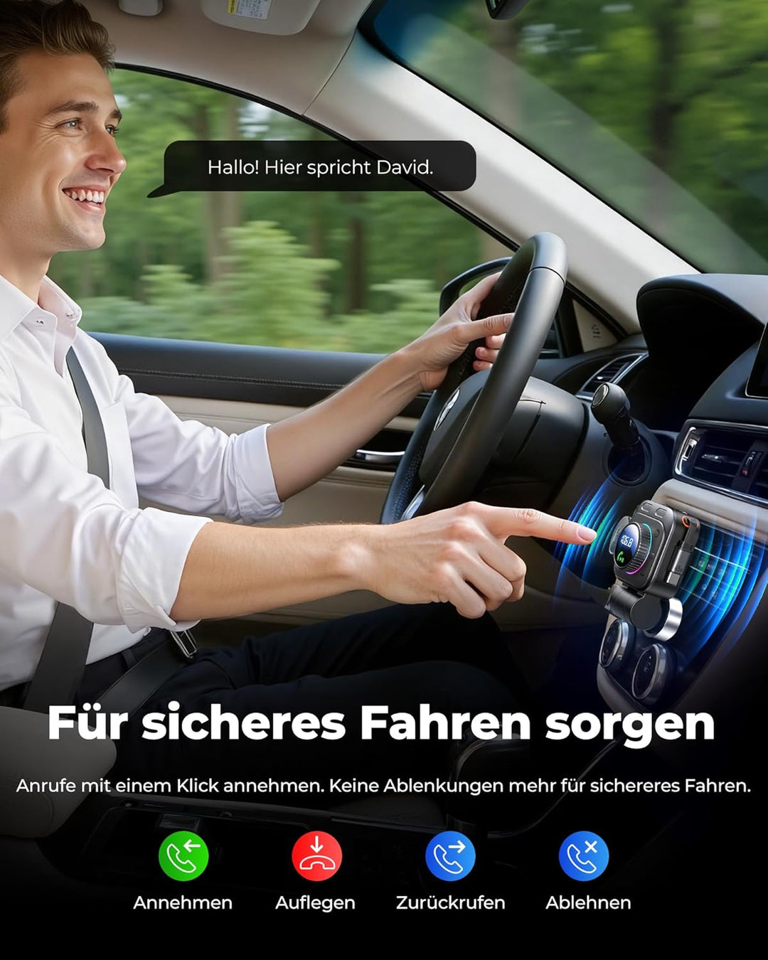 LENCENT 72W FM Transmitter Auto Bluetooth 5.4, Bluetooth Adapter Auto mit ausziehbarem Ladekabel, Zi