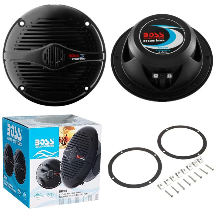 KIT-Set FÜR BOSS Audio Systems MR50B 2 Schwarze 2-Wege-Marinelautsprecher 5,25" 13,5 cm 135 mm, 75 W