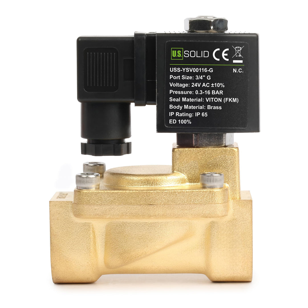 U.S. Solid Magnetventil Messing 3/4" 24V AC, 0,3-16 bar, stromlos geschlossen, VITON-Dichtung, G-Gew