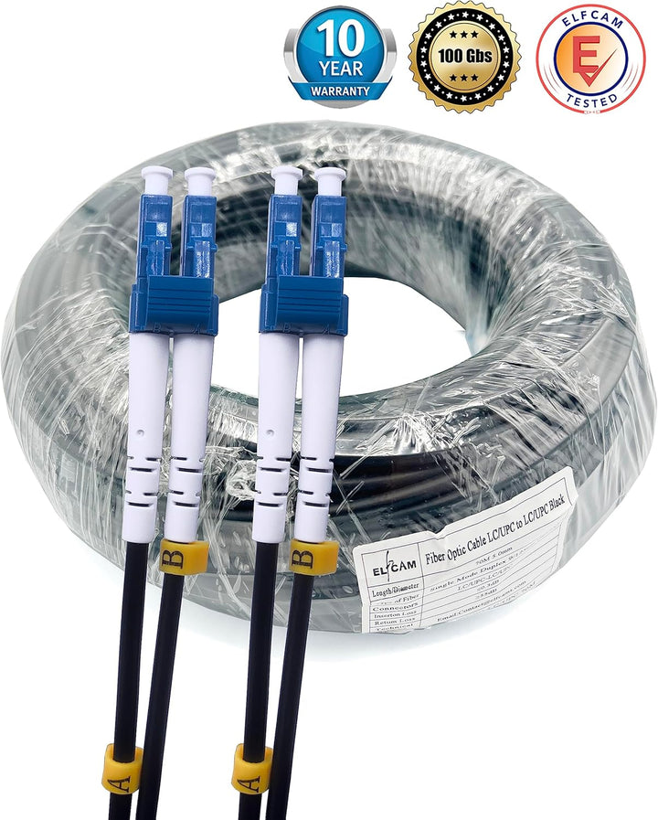 Elfcam® - 200m Glasfaserkabel LC/UPC zu LC/UPC OS2 Duplex Monomode 9/125μm für Aussen- und Innenbere