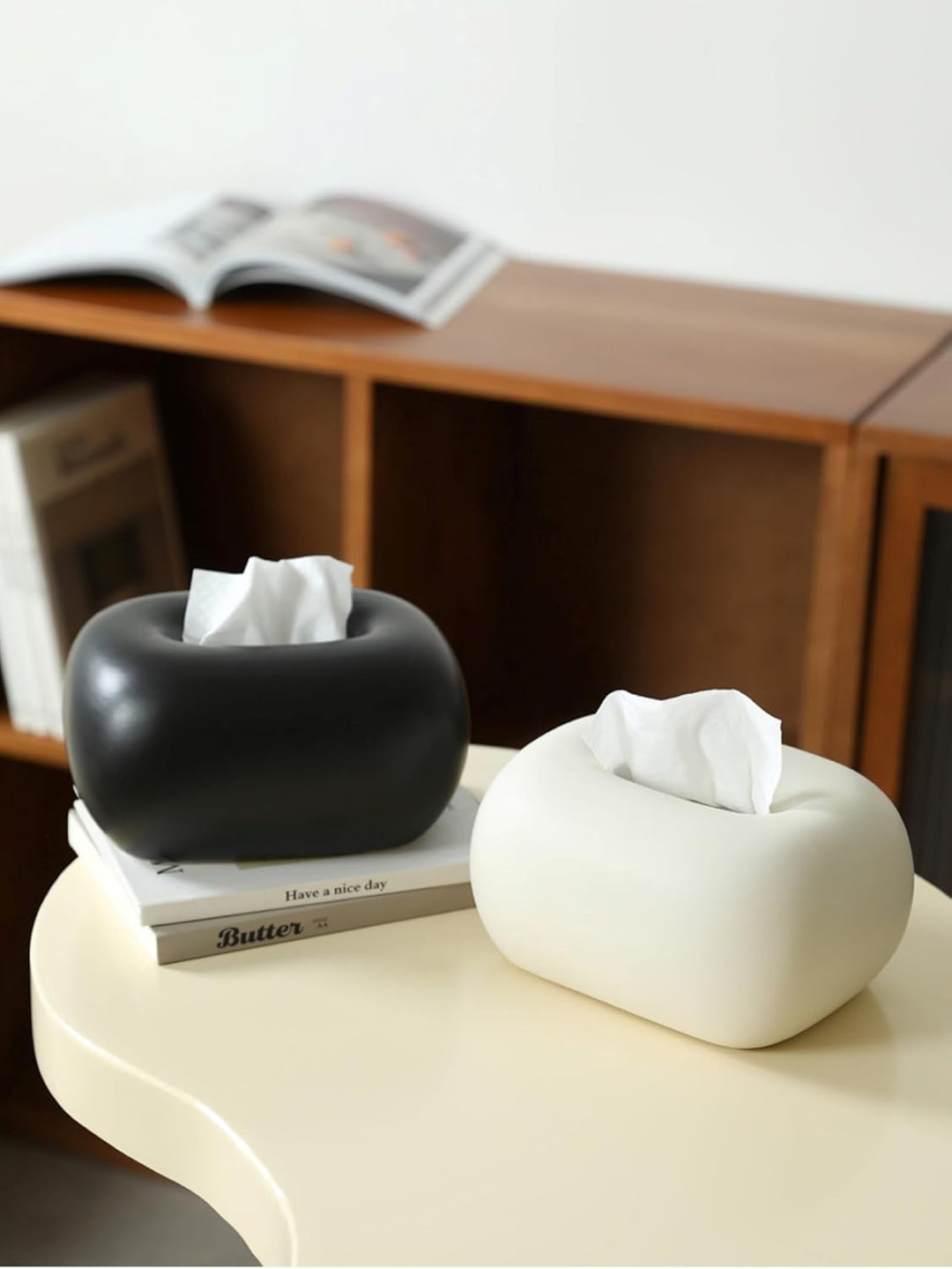 Keramik Kosmetiktücherbox Weiss Elfenbein, eleganter Taschentuchspender für Badezimmer, Wohnzimmer u