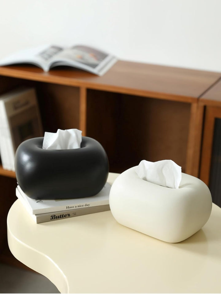 Keramik Kosmetiktücherbox Weiss Elfenbein, eleganter Taschentuchspender für Badezimmer, Wohnzimmer u