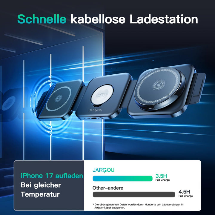 JARGOU 3 in1 Faltbare Ladestation für Apple, Ladestation Apple Watch und iPhone, Mag-Safe Ladegerät