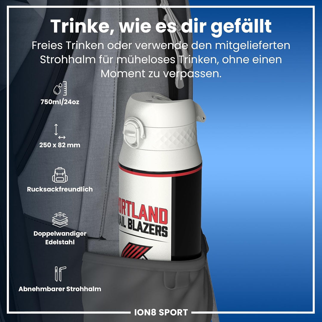 NBA Portland Trail Blazers Trinkflasche Mit Herausnehmbarem Strohhalm, 750ml/24oz, Auslaufsichere Is