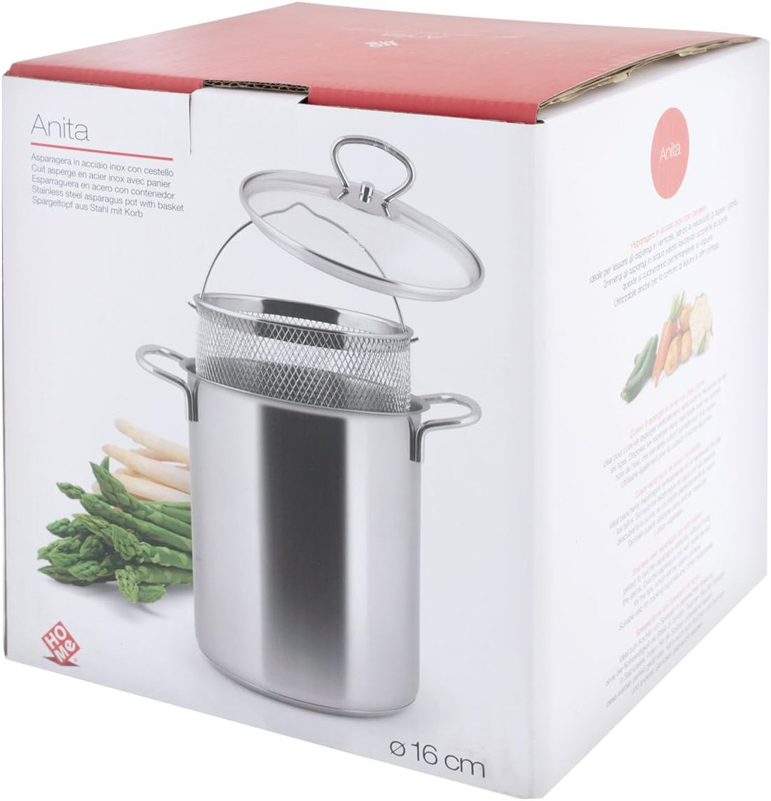 Home Anita Spargelpfanne mit Deckel und Korb, rostfreier Stahl, 4 Liter