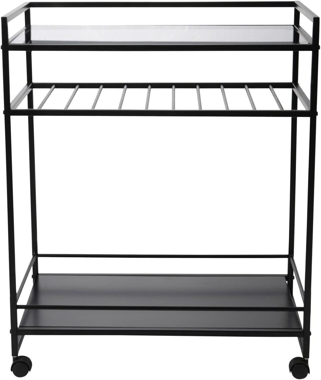 Barwagen - Schwarz - Metall - Glas - H 86 cm - rollbar