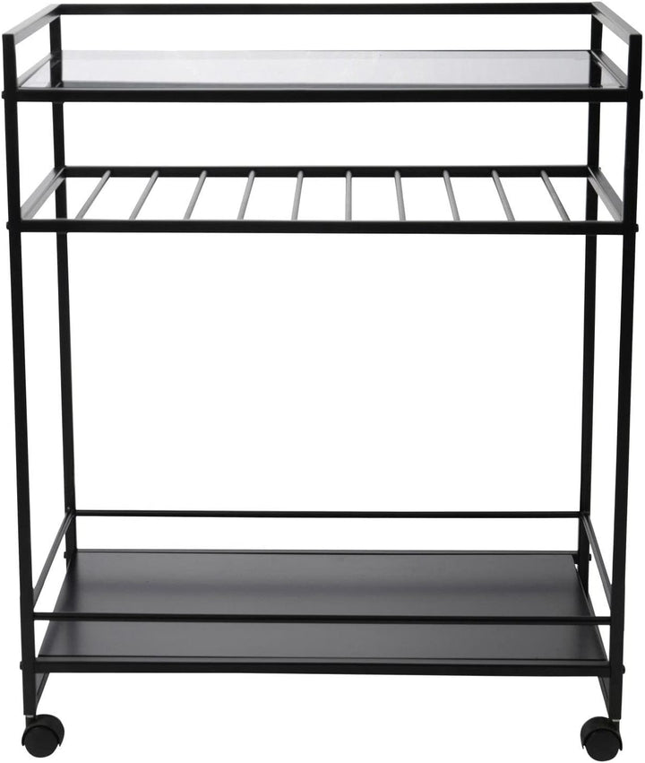 Barwagen - Schwarz - Metall - Glas - H 86 cm - rollbar