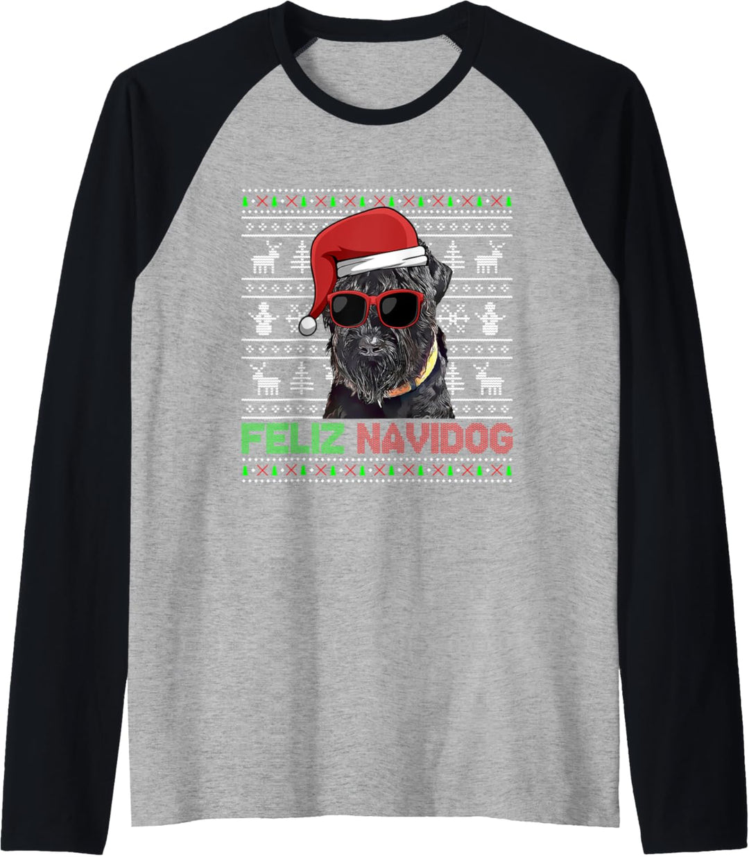 Schwarzer Russischer Terrier Hund Feliz Navidog Lustig Weihnachten Raglan